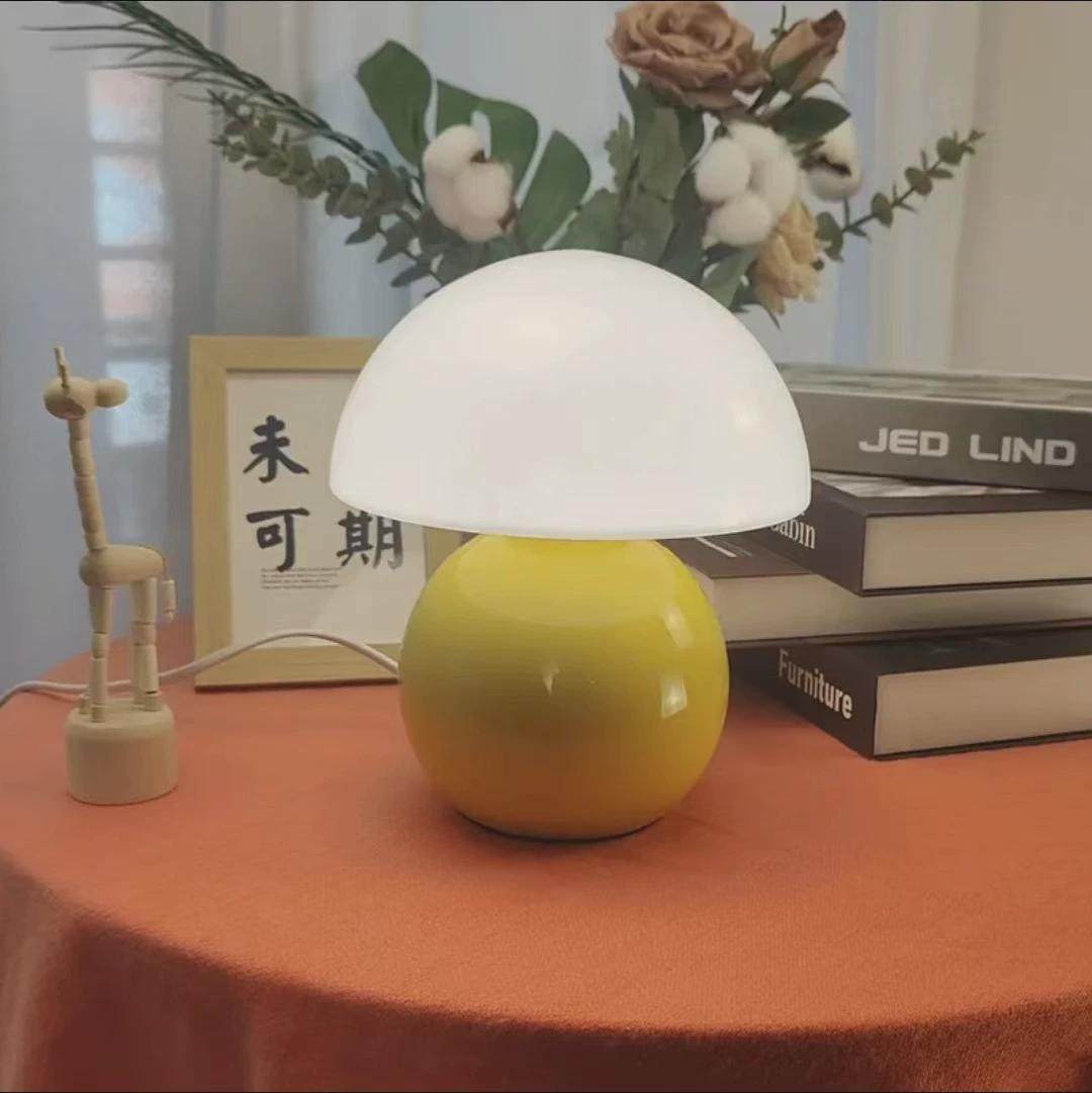 法式床头灯台灯蘑菇中古玻璃卧室奶油ins风装饰小夜灯网红氛围灯