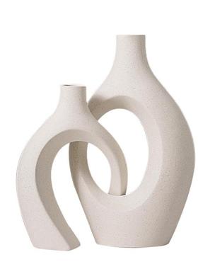 白色陶瓷花瓶升级版加大号依偎组合套装创意桌面摆件家居装饰品
