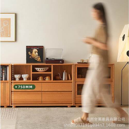 展示柜实木家用餐边柜组合客厅北欧置物日式樱桃木杂志柜储物书柜
