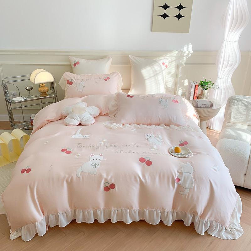 70yf春夏可爱少女心60柔软兰精天丝四件套可爱小兔被套支裸睡床上