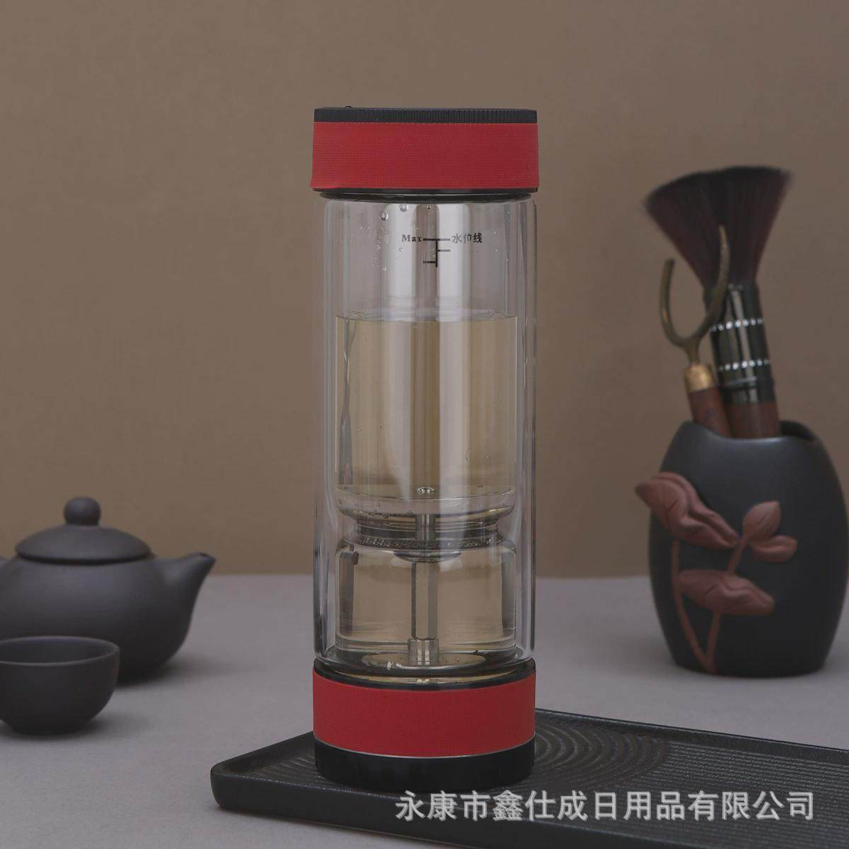 双层玻璃茶水分离杯泡茶杯旋转水杯高硼硅耐高温两头礼品diylogo