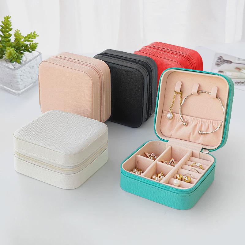 简约便携旅行饰品收纳盒耳钉项链戒指珠宝首饰收纳拉链盒厂家直销
