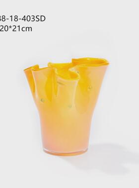 中古蓝色白菜花瓶花边褶皱水养插花花瓶摆件客厅餐桌家居物好摆件