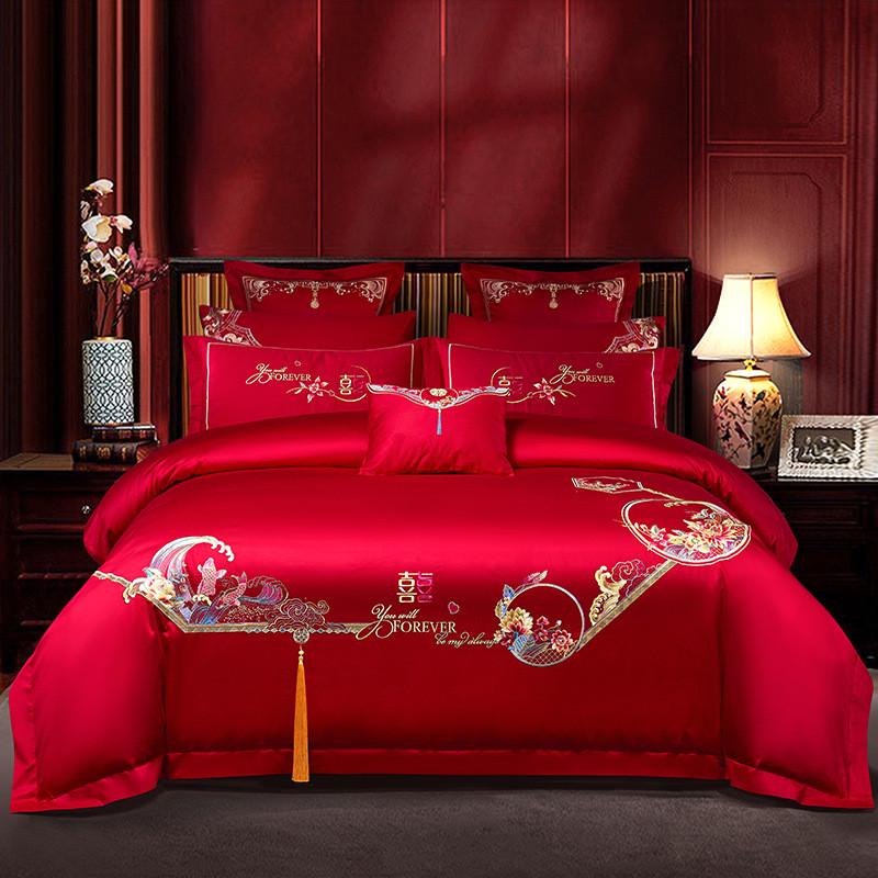 2023款高端轻奢长绒棉婚庆刺绣全棉多件套床单被套床上用品