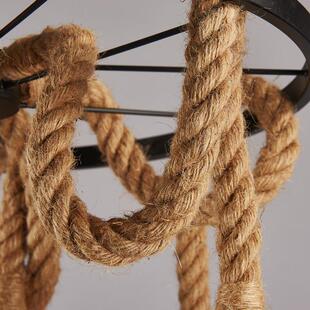 铁艺吊灯具 美式 车轮乡村麻绳吊灯餐厅客厅卧室书房北欧个性 创意款