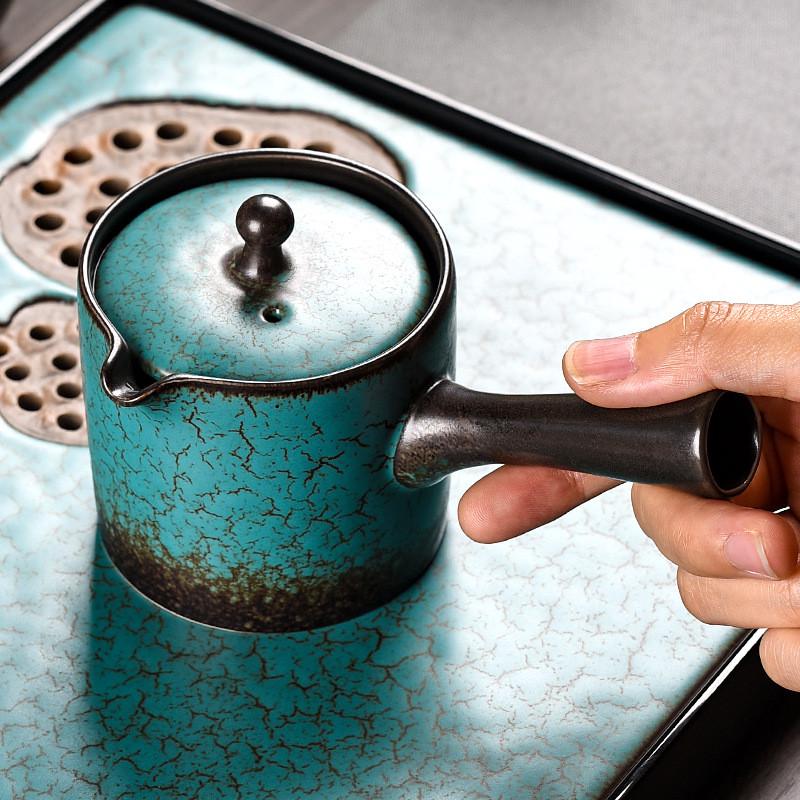 孔雀绿香蕉叶尖嘴公平杯陶瓷家用茶海滤茶隔板创意功夫茶具配件