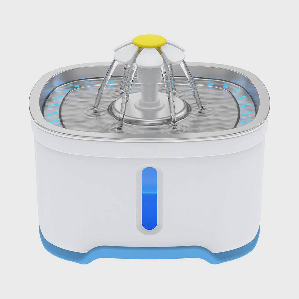 新款2.2l小花宠物饮水机不锈钢出水圆形半透明猫咪喷泉饮水器