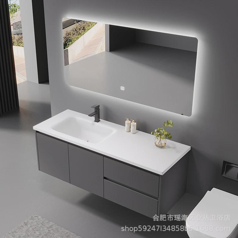 热销盆风可丽耐一体轻奢浴室柜组合卫生间吊柜洗漱台洗手池洗脸台