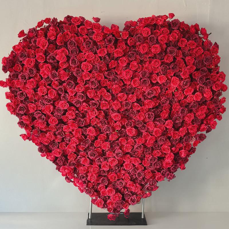 5d爱心桃心网底婚庆花墙背景墙心形拱门婚礼布置布拍照背景墙