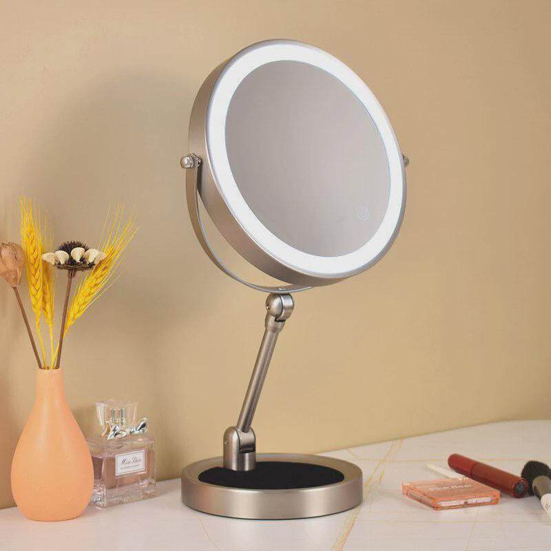 新款折叠化妆镜台式放大桌面开关led灯带智能补光梳妆镜触控双面