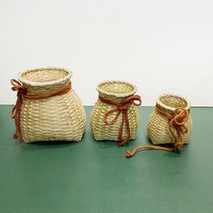 竹编小鱼篓手工编织竹背篓圆形创意学生儿童演出竹鱼篓装 饰道具
