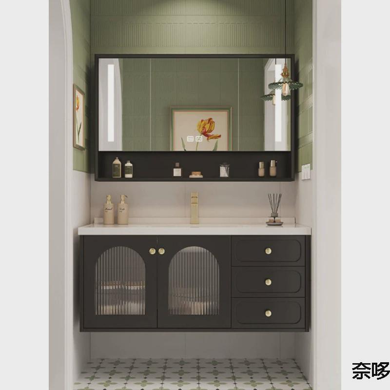 n~法式田园风橡木浴室柜组合卫生间洗漱台脸盆洗手厕所柜陶瓷一体