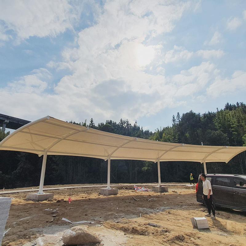 广州从化河道景观雨棚定制户外安装汽车棚遮阳雨棚膜结构停车棚