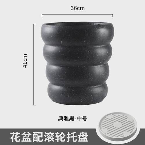螺旋纹高客厅特大号镁泥花盆侘寂风仿水泥款阳台龟背竹尤加利种树