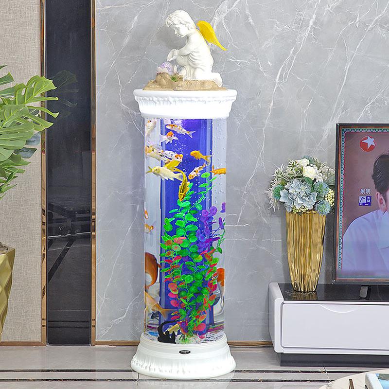 金鱼缸半圆形欧式鱼缸水族箱客厅家用玻璃落地圆柱中型生态免换水