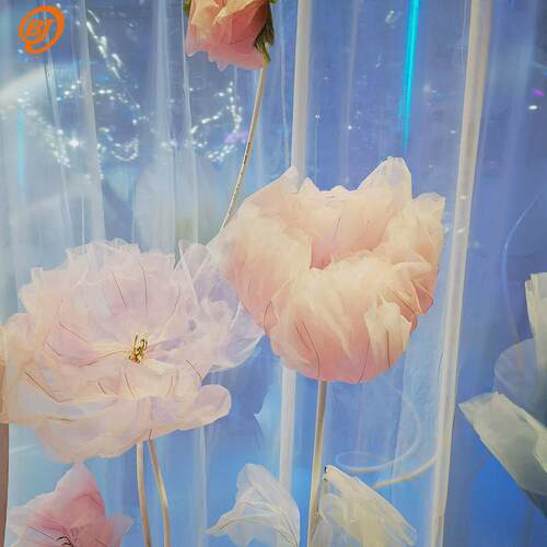 开合大型仿真自动新款花商场橱窗婚礼美陈装饰路引摄影道具摆件