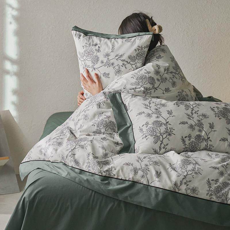 全棉复古风床笠四件套纯棉床单被套ins风春夏简约印花款床上用品
