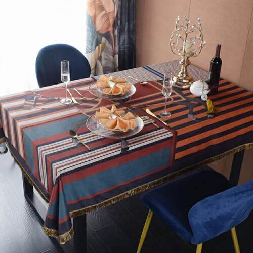 长宫廷奢华餐桌布欧式复古流苏印花轻奢餐桌桌布