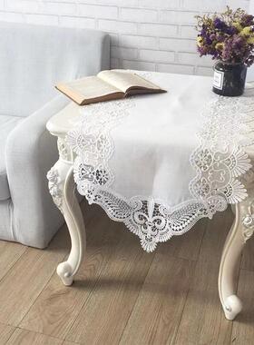 白色简约加厚桌旗布大角花竹节盖巾茶几电视柜装饰桌布防尘罩