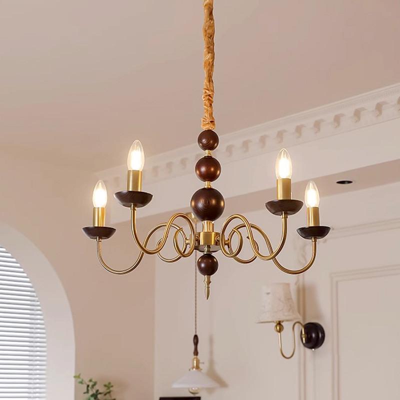 法式客厅蜡烛吊灯中古餐厅衣帽间胡桃木色美式复古卧室书房灯