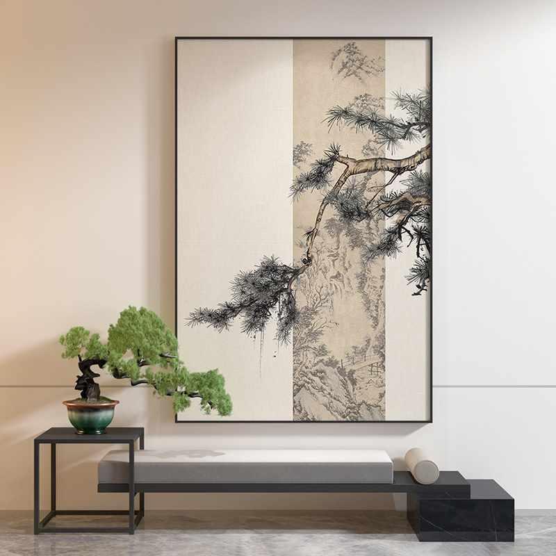 新中式古典中国风茶室客厅入户玄关装饰画背景墙壁现代松树挂画