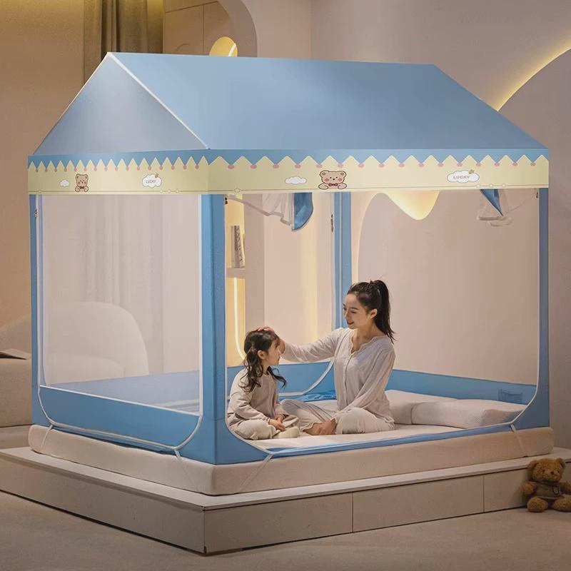 2024新款儿童防摔蚊帐家用卧室加粗加厚床架杆婴幼儿防止掉支纹帐