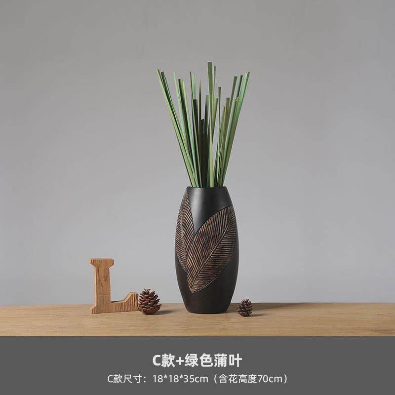 现代复古树脂落地大花瓶摆件轻奢高档中式客厅插花电视柜旁装饰品