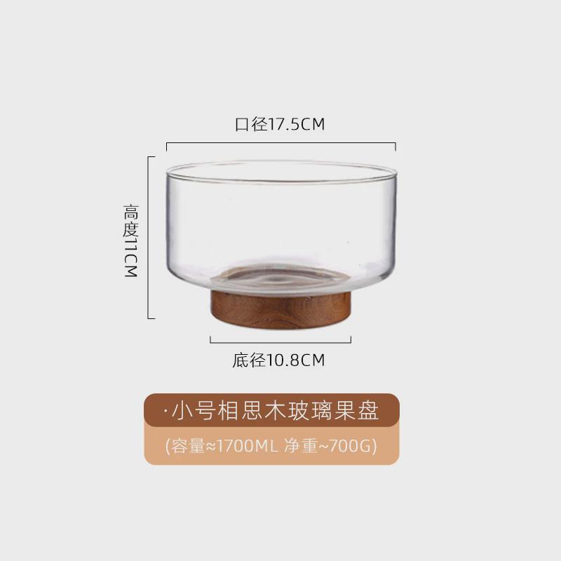 定制玻璃水果盘木质底座高颜值泡面碗餐具洗菜篮沥水篮轻奢玻璃碗