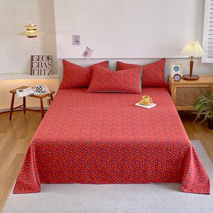 高档长绒棉双层全棉夏天床单单件100纱吸汗褥单双人复古简约风