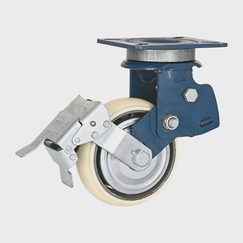 6寸双弹簧减震脚轮458寸白色台车聚氨酯万向轮牵引轮子红色减震轮