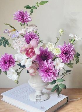 欧式田园风插花器民宿餐桌高脚花盆摆件干花花瓶复古色系摄影道具