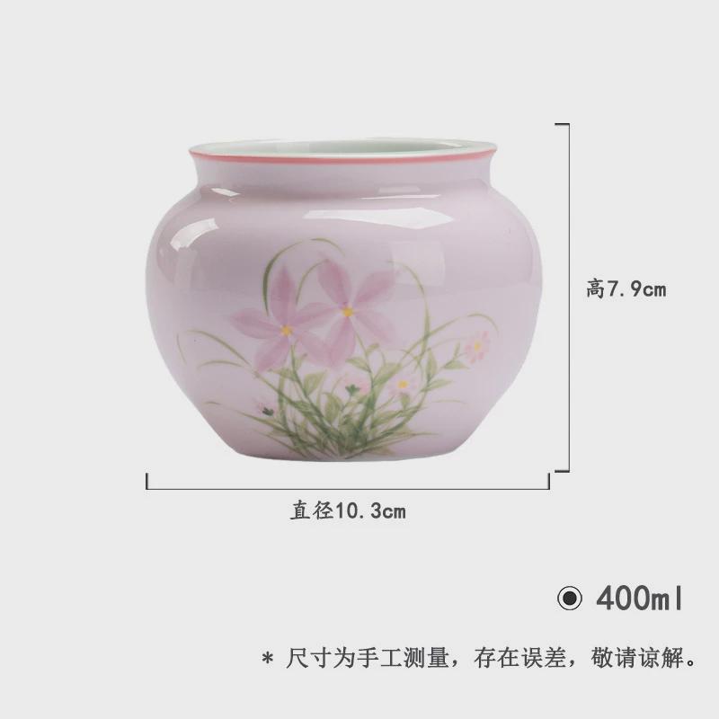 墨茶席手绘陶瓷建水杏粉悠绽粉韵废水缸家用茶道配件水盂己茶渣缸