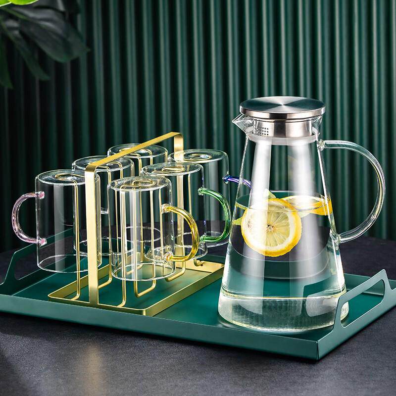 HX轻奢彩色玻璃杯家用带把手耐热透明家庭喝水杯子客厅茶杯待客套