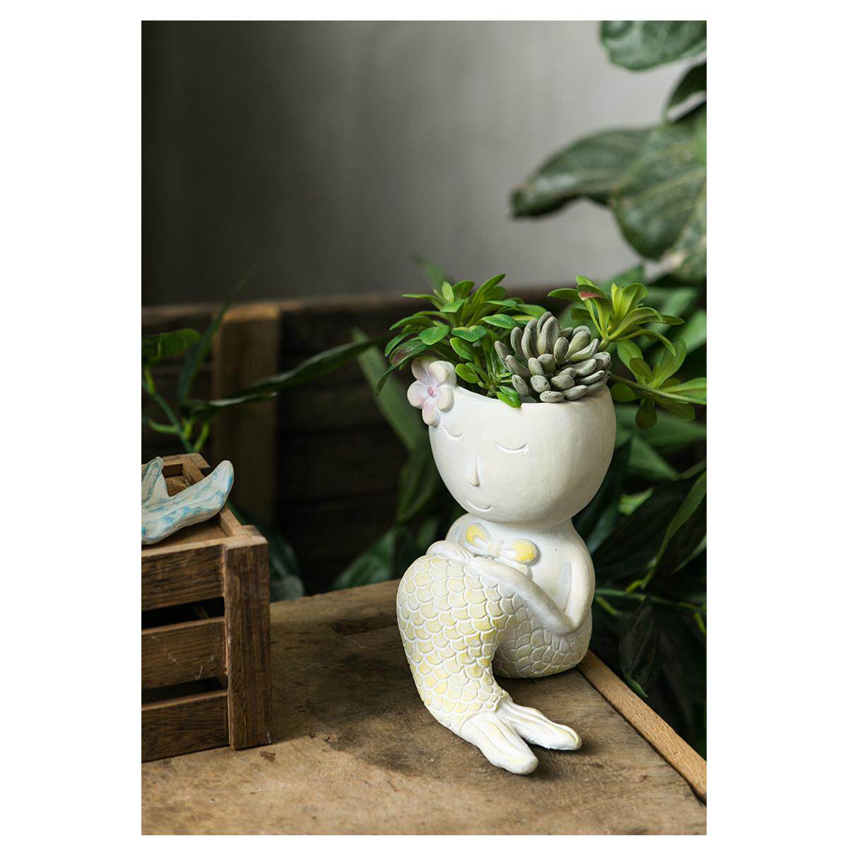可爱美人鱼花盆卡通摆件鱼类泪多肉植物花器情人造型绿萝花盆