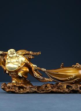 铜欣祥黄铜摆件《财富弥勒》客厅工艺品家居饰品桌面办公桌装饰