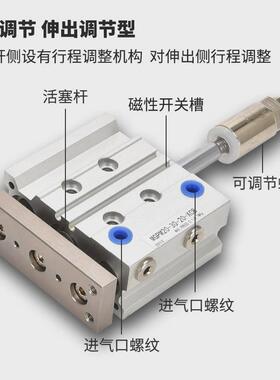 气动三轴带三杆导杆行程可调mgpm12/16/20/25/32x20/40/75-20-xc8
