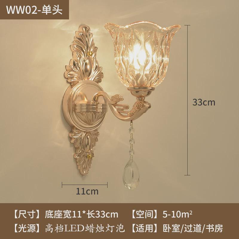 欧式水晶中山壁灯锌合金客厅创意灯具双头卧室床头电视背景墙过道