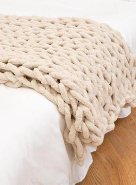 vhm7毯子粗毛线编织手工雪尼尔棒针织毯毛线毯子沙发毯盖毯摄影道