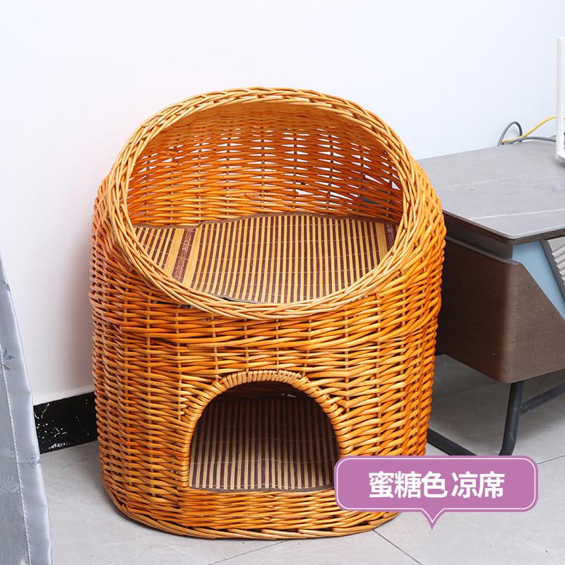 猫窝夏天凉窝猫屋藤编猫咪窝双层猫笼猫舍四季通用半封闭式猫房子