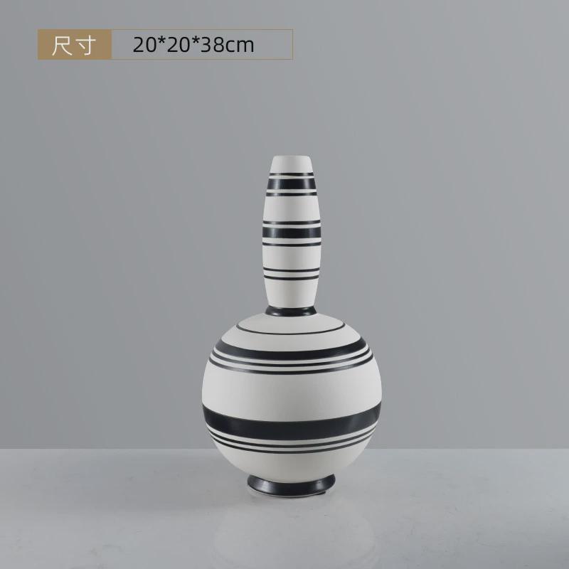 创意简约黑白样板房树脂花瓶条纹客房花器工艺品摆件软装饰品摆设