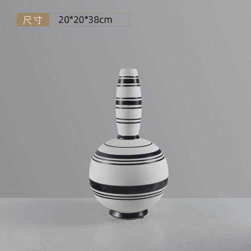创意简约黑白条纹样板房花瓶树脂客房花器工艺品摆件软装饰品摆设