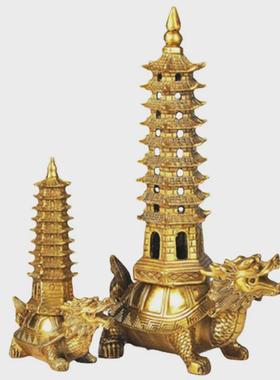 黄铜龙龟文昌塔摆件9九层龙龟托塔龙龟背塔黄铜龙龟葫芦工艺品