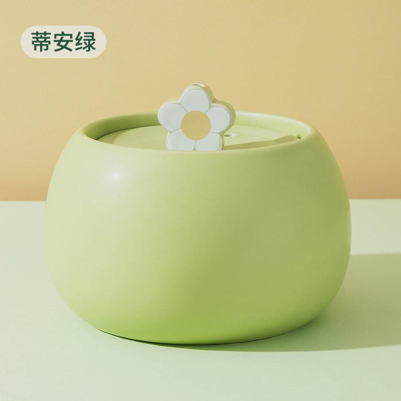 宠物自动饮水器奶油色小花陶瓷饮水机猫咪狗狗喝水碗活水循环狗碗