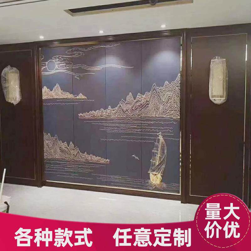 新中式电视背景墙壁画硬包客厅沙发卧室花鸟山水刺绣墙布护墙板