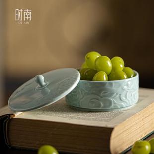 陶瓷带盖小号精致水果盘中式茶店茶点盘宋代点心盘零食干果收纳盘