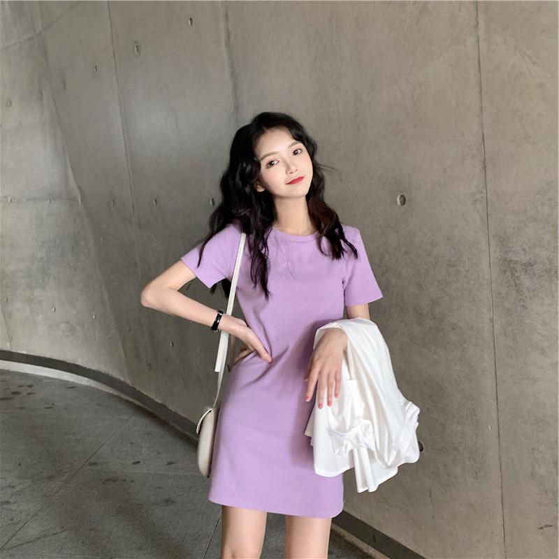【加工定制】新款2025夏韩版中长款连衣裙女学生纯色外贸女装裙子