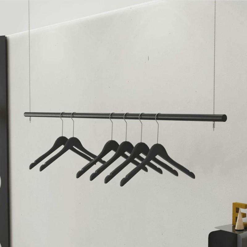 新款橱窗吊杆挂衣架展示架金色铁艺上墙男女服装店可调节钢丝货架