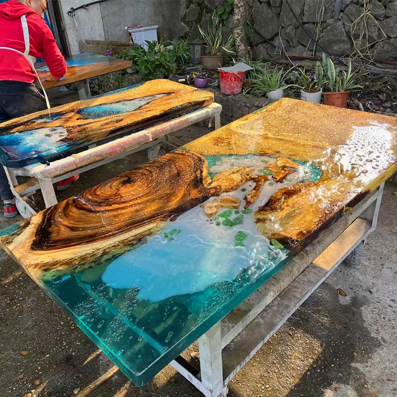环氧树脂桌子河流桌茶桌大板餐桌海洋茶台面板茶几家具树脂胶木板图片