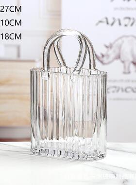 简约竖条包包玻璃花瓶气泡手提篮客厅插花餐桌干花水培装饰品