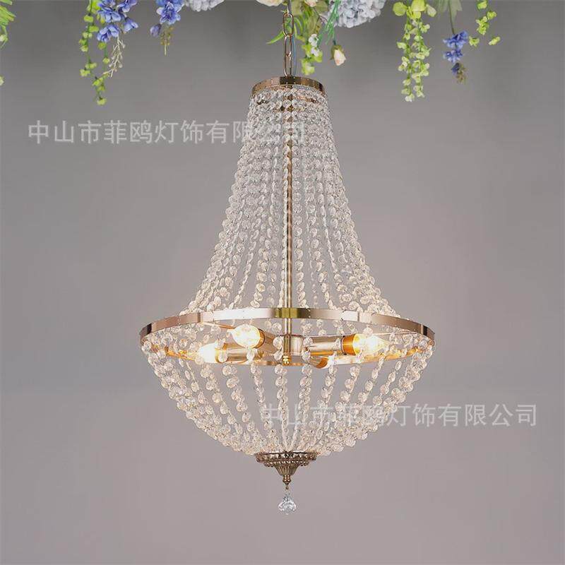 厂家直供新款婚庆水晶珠帘吊灯欧式吊灯装饰道具铁艺婚礼灯具金色